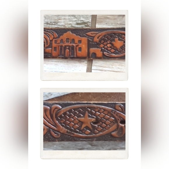 Vintage Other - Vintage Hand Tooled Leather Texas Souvenir Belt Alamo Lone Star Flag 32